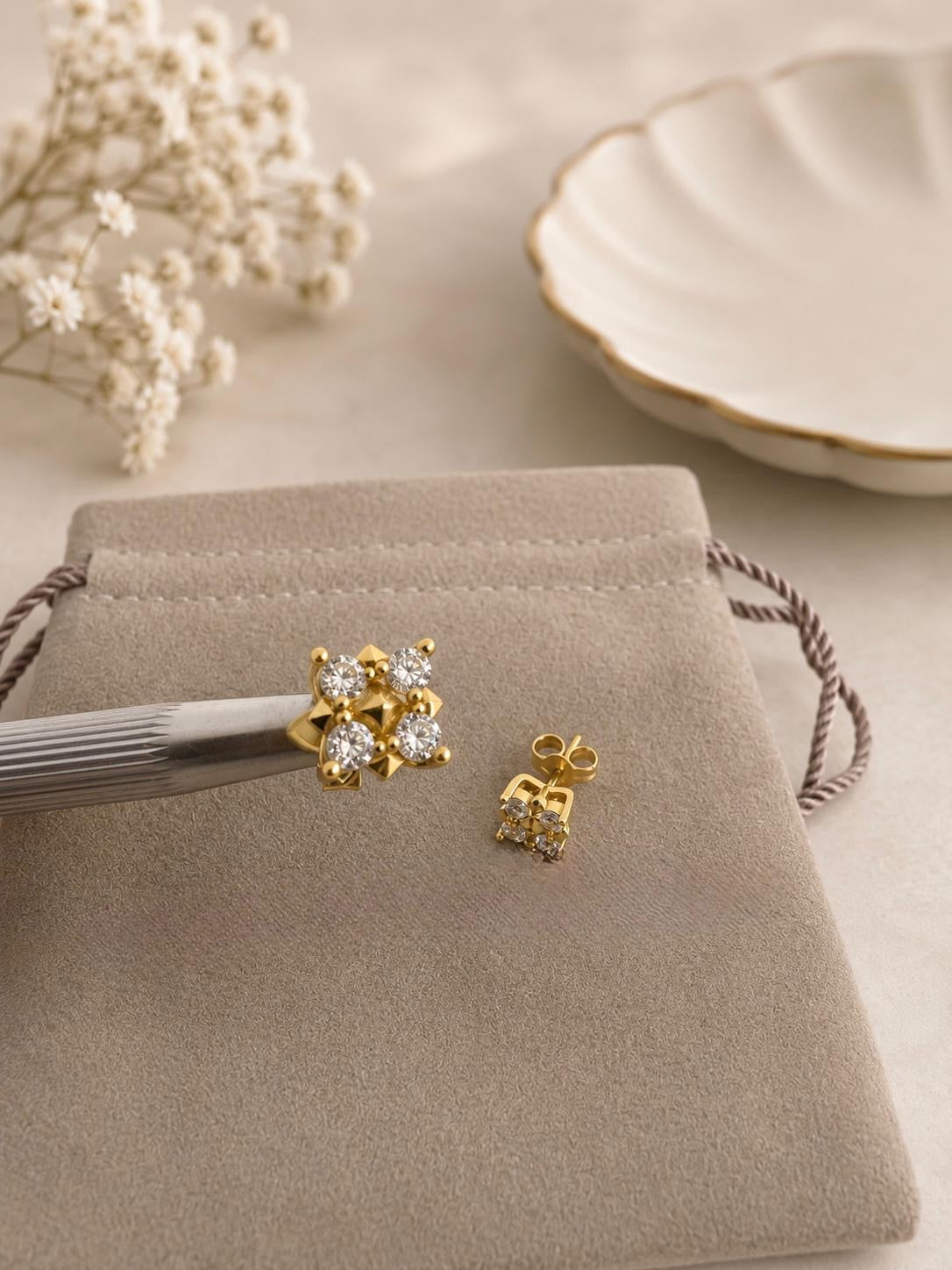 DY Inspired 4 Stone Studs Gold