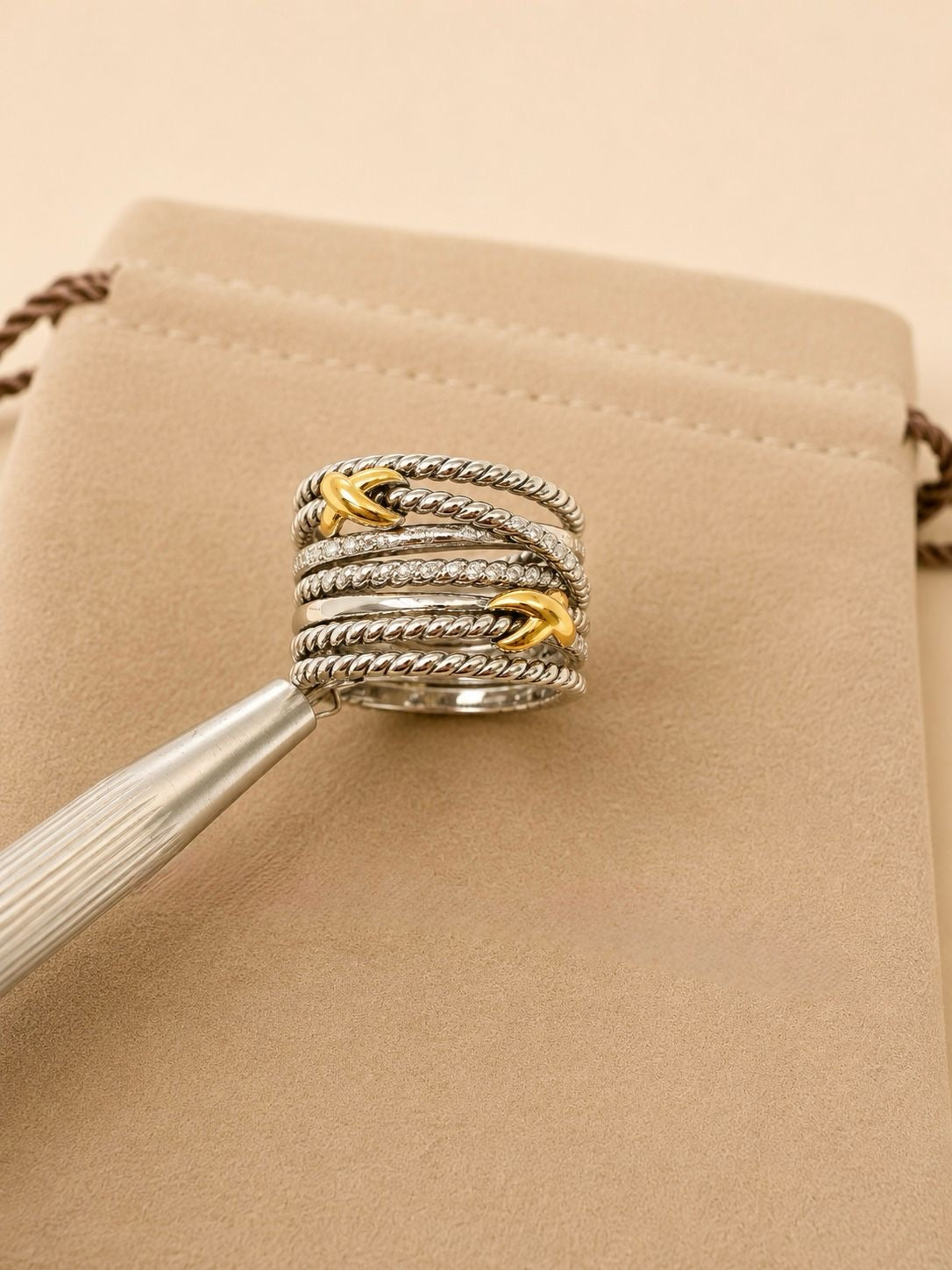 DY Inspired Cross Over Ring with Gold Cross